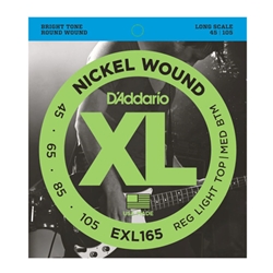 D'Addario EXL165 XL 45-105 Long Scale 4-String Electric Bass String Set