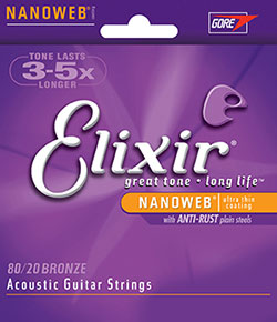 Elixir 11052 Light 80/20 Bronze with NANOWEB Coating Acoustic Guitar String Set