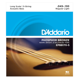 D'Addario 5-String Acoustic Bass Phosphor Bronze String Set; EPBB170-5